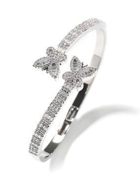 Double Butterfly Pavé Wrap Around Bangle Bracelet